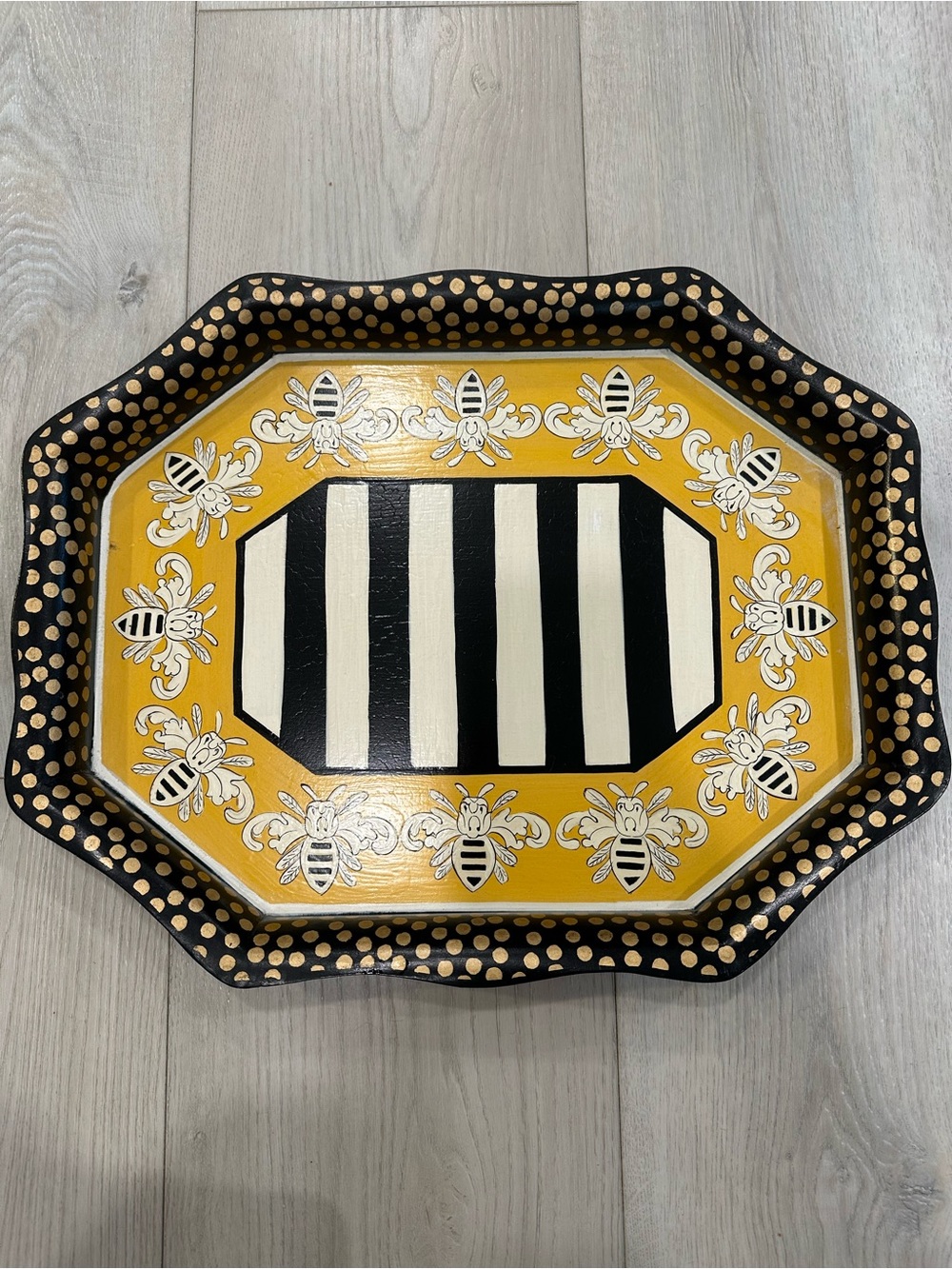 MacKenzie-Childs Bee Black White Gold Decorative Serving Tray